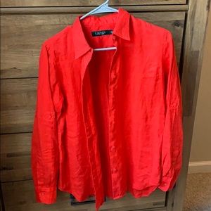 Red Lauren Ralph Lauren Linen Button Down